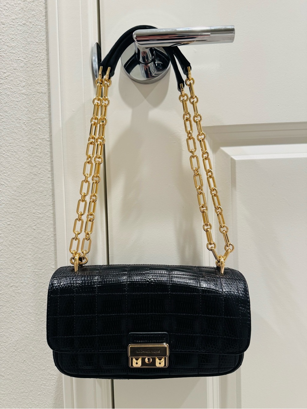 Michael Kors Black Quilted Shoulder Bag with Gold Hardware